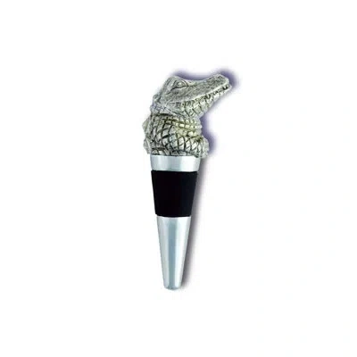 Vagabond House Tropical Tales Pewter Alligator Bottle Stopper In Silver;green;black