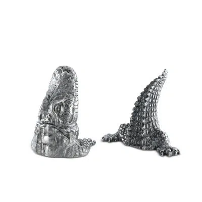 Vagabond House Tropical Tales Pewter Alligator Salt And Pepper Shaker Set In Silver
