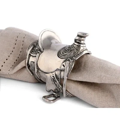 Vagabond House Western Frontier Pewter Cowboy Saddle Napkin Ring In Silver