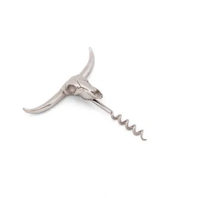 Vagabond House Western Pewter Cow Skull Wine Pull Corkscrew In Silver