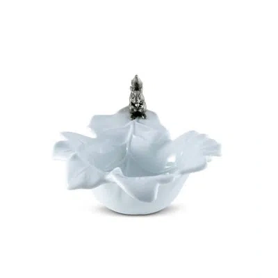 Vagabond House Woodland Creatures Leaf Candy/nut Bowl With Standing Pewter Squirrel In White;silver