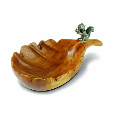 Vagabond House Woodland Creatures Leaf Nut Bowl With Standing Pewter Squirrel