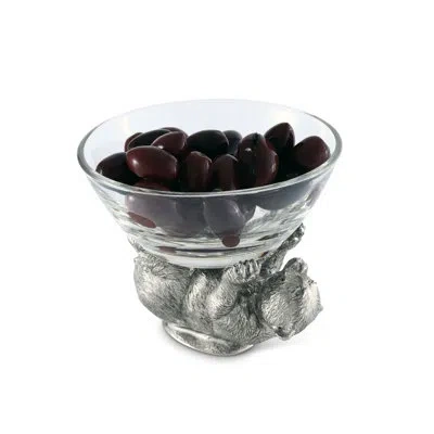 Vagabond House Woodland Creatures Pewter Bear Dessert Bowl In Clear;pewter