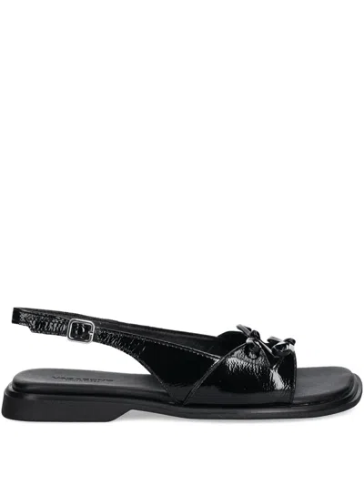 Vagabond Izzy Patent-leather Bow Sandals In Black