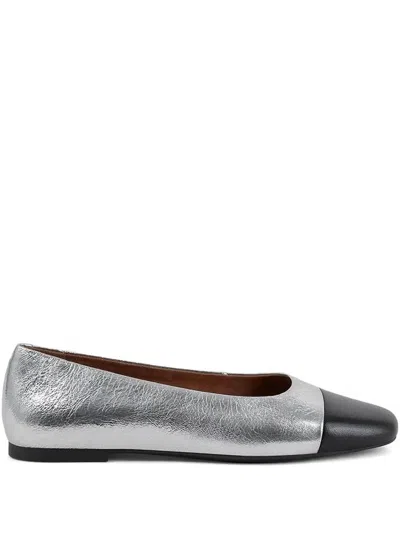 Vagabond Jolin Metallic Leather Ballet Flats In Silver