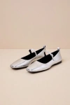 Vagabond Shoemakers Delia Silver Patent Leather Buckle Ballet Flats In Silver