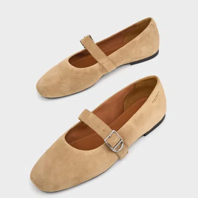 Vagabond Jolin Buckle-strap Suede Ballet Flats In Gold