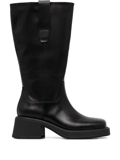 Vagabond Zip-detail Block-heel Knee-high Boots In Black
