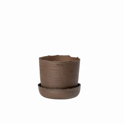 Vaidava Ceramics Brown Plant Pot With Saucer M · Soil