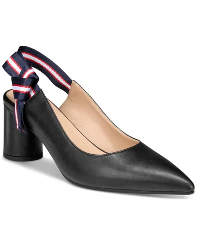 Vaila Shoes Women's Courtney Pointed-toe Striped-strap Slingback Pumps Extended Sizes 9-14 In Black