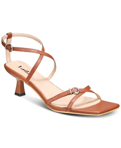 Vaila Shoes Women's Isabella Strappy Barely There Kitten-heel Dress Sandals In Brown Leather