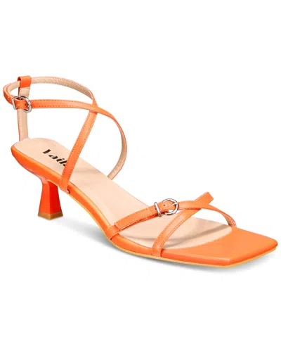 Vaila Shoes Women's Isabella Strappy Barely There Kitten-heel Dress Sandals In Orange Leather