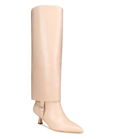 Vaila Shoes Women's Monica Wide-calf Pointed-toe Dress Boots Extended Sizes 9-14 In Cream