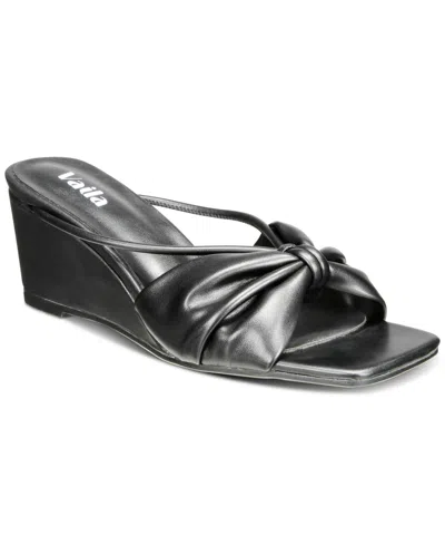 Vaila Shoes Women's Olivia Knotted Slide Wedge Sandals In Black Leather