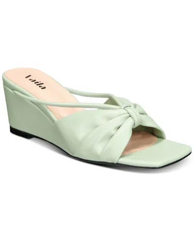 Vaila Shoes Women's Olivia Knotted Slide Wedge Sandals In Green Leather