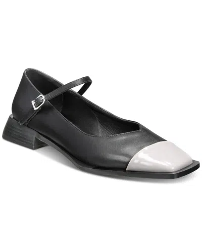 Vaila Shoes Women's Penelope Square-toe Mary Jane Block-heel Flats In Black Leather,patent Leather