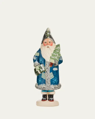 Vaillancourt Folk Art Blue Santa With Tree In Multi
