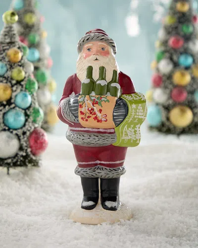 Vaillancourt Folk Art Burgundy Wine Santa Christmas Decoration