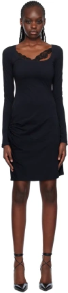 Vaillant Black Draped Midi Dress In Noir