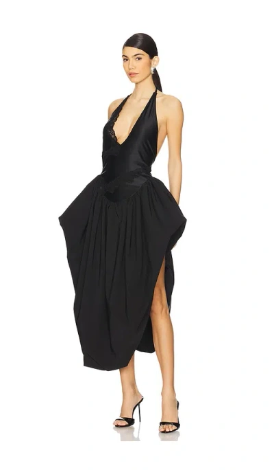 Vaillant Halter Neck Bodysuit Dress With Puffy Skirt In 黑色