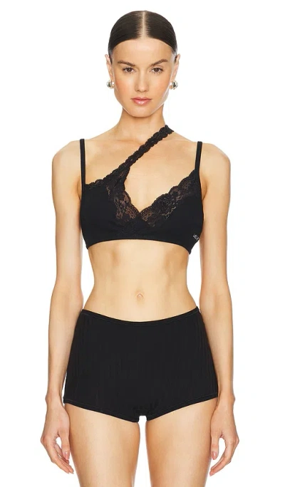 Vaillant Ribbed Jersey Bra With Asymmetric Lace Trim In Black