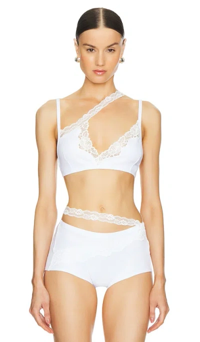 Vaillant Ribbed Jersey Bra With Asymmetric Lace Trim In White