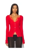 Vaillant Ribbed Jersey Cardigan With Bra Top In Perriand Red