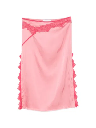 Vaillant Studio Lace-trimmed Midi Skirt In Pink