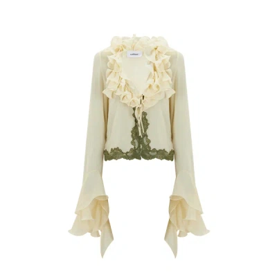 Vaillant Studio Ruffled Sheer Blouse In Yellow