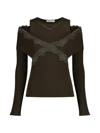 Vaillant Studio Split Lace Long-sleeve Top In Brown