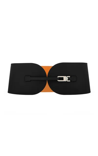 Vaincourt L'exquise Large Leather Beige Belt In Black