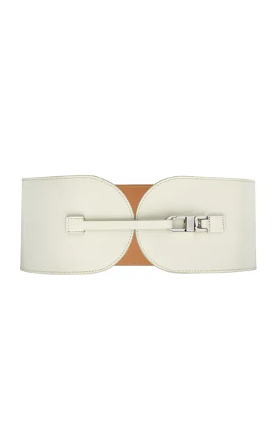 Vaincourt L'exquise Large Leather Beige Belt In White