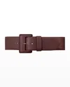 Vaincourt Paris La Merveilleuse Large Pebbled Leather Belt With Covered Buckle In Bordeaux/purple Cherry