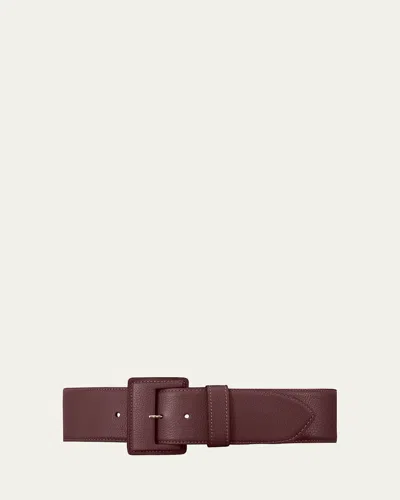 Vaincourt Paris La Merveilleuse Large Pebbled Leather Belt With Covered Buckle In Bordeaux/purple Cherry