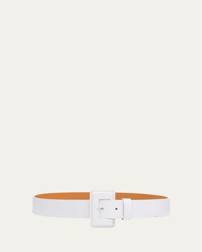 Vaincourt Paris La Petite Merveilleuse Timeless Leather Belt With Covered Buckle In 04 White