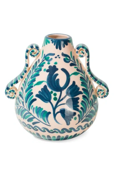 Vaisselle Double Handle Ceramic Vase In Sand/ Capri Blue