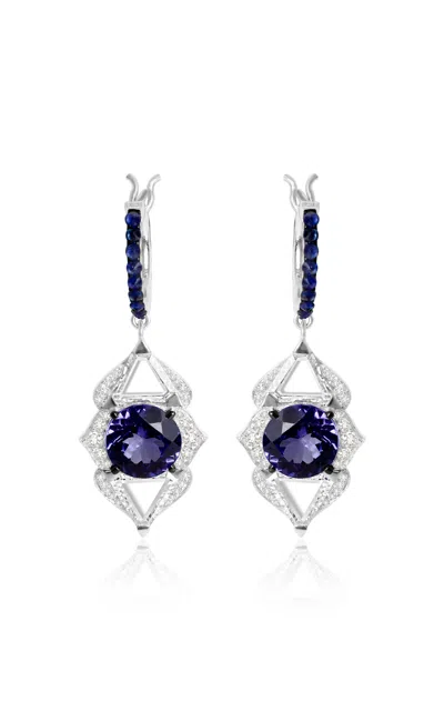 Vak 18k White Gold Arch Of Heaven Multi-stone Earrings In Blue