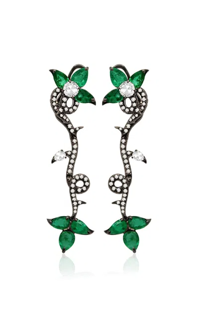 Vak 18k White Gold Eternal Garden Earrings With Emeralds In Green