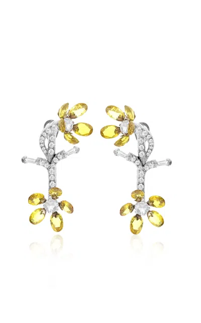 Vak 18k White Gold Eternal Garden Earrings With Yellow Sapphires In Multi