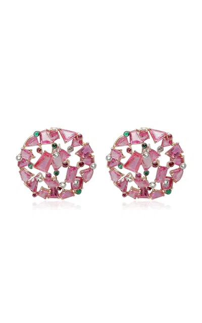 Vak 18k White Gold Shattered Earrings With Pink Sapphires