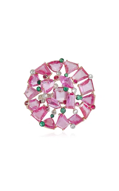 Vak 18k White Gold Shattered Ring With Pink Sapphires