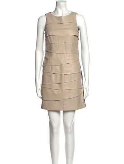 Pre-owned Vakko Bateau Neckline Mini Dress In Neutral