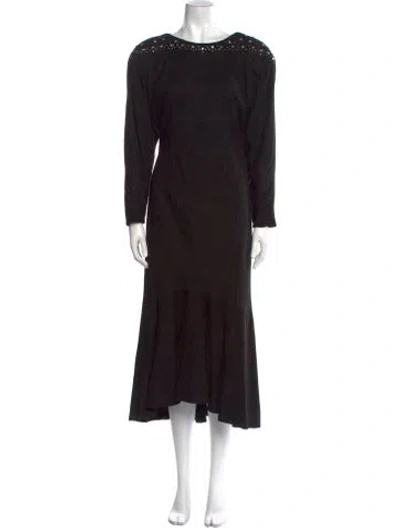 Pre-owned Vakko Crew Neck Long Dress In Black