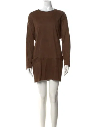 Pre-owned Vakko Crew Neck Mini Dress In Brown