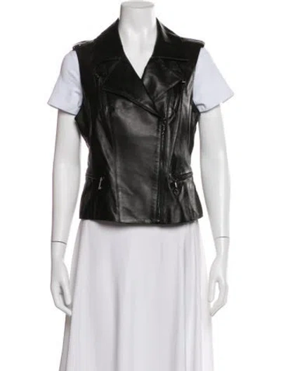 Pre-owned Vakko Lamb Leather Biker Jacket In Black