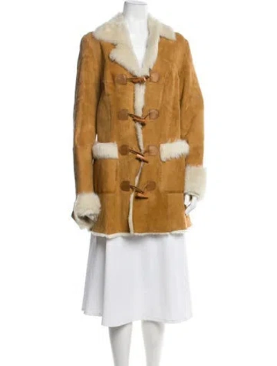 Pre-owned Vakko Lambskin Colorblock Pattern Faux Fur Coat In Brown