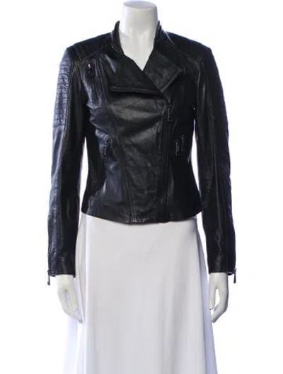 Pre-owned Vakko Leather Biker Jacket In Black