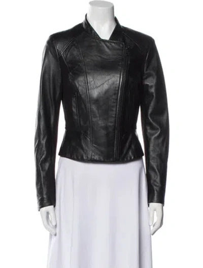 Pre-owned Vakko Leather Biker Jacket In Black