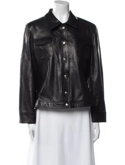 Pre-owned Vakko Leather Biker Jacket In Black