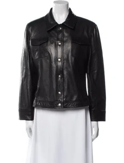 Pre-owned Vakko Leather Biker Jacket In Black